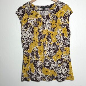 The Limited Womens Blouse‎ XL Tall Yellow Burgundy Floral Stretch Office Career